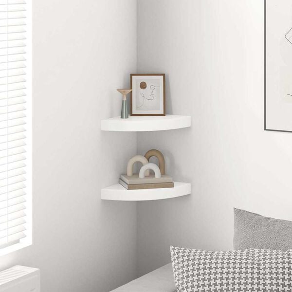 vidaXL Floating Corner Shelves 2 pcs High Gloss White 25x25x3.8 cm MDF