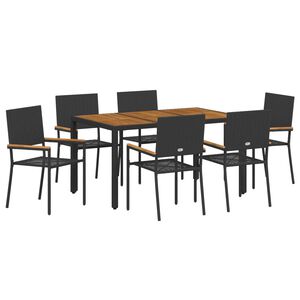 vidaXL Garden Dining Set 7 pcs Black Poly Rattan