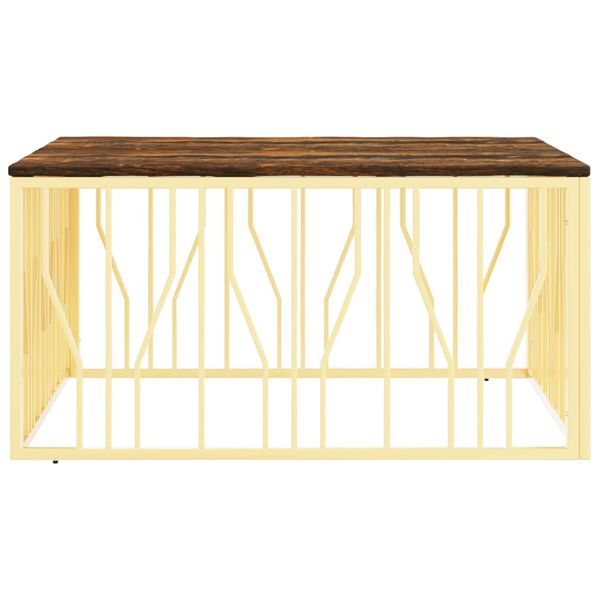 vidaXL Coffee Table Gold Stainless Steel and Solid Wood Reclaimed