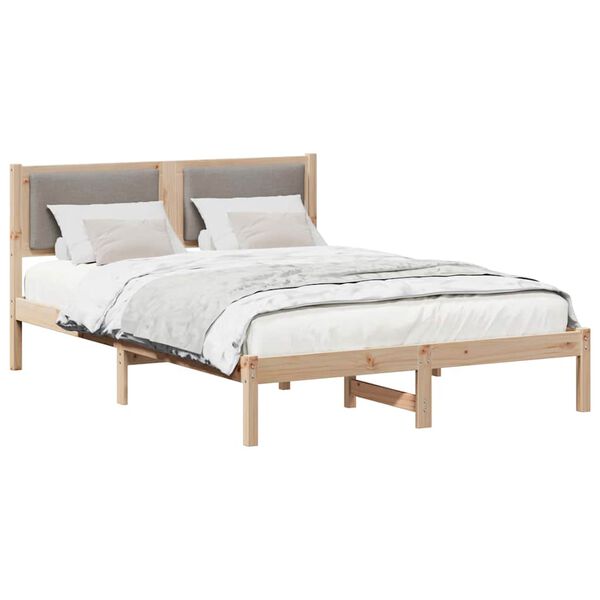 vidaXL Bed Frame with Headboard Taupe 140 x 190 cm Solid Pine Wood
