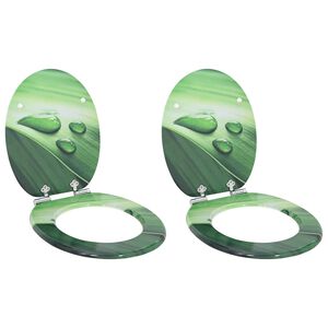 vidaXL Soft-Close Toilet Seat 2 pcs Green Drop 44 x 38 cm MDF board
