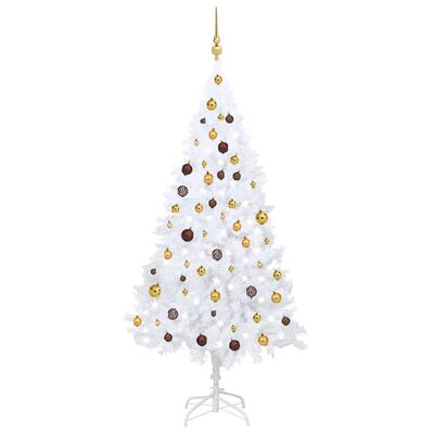 vidaXL Artificial Pre-lit Christmas Tree with Ball Set White 180 cm PVC