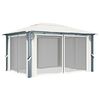 vidaXL Gazebo with Curtain&LED String Lights 4x3 m Cream Aluminium