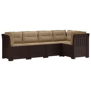 vidaXL 5-Seater Garden Sofa with Cushions Rattan Look PP Brown