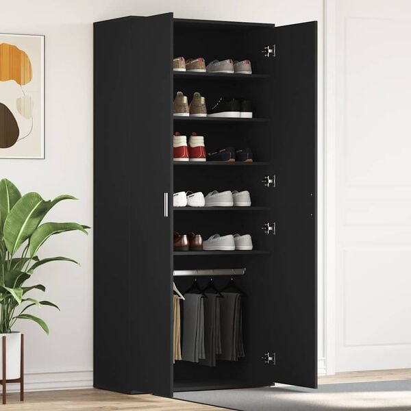 vidaXL Shoe Cabinet with Shelf Black 80 x 39 x 178 cm Engineered Wood