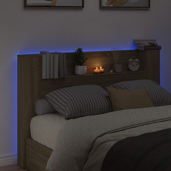 vidaXL Headboard Cabinet with LED Sonoma 160 x 16.5 x 103.5 cm