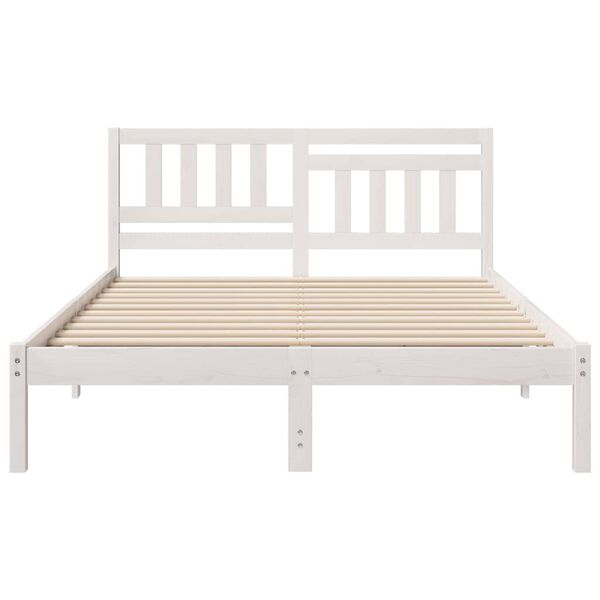vidaXL Bed Frame with Headboard White 135 x 190 cm Solid Pine Wood