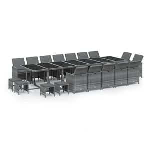 vidaXL Garden Dining Set | Grey | PE Rattan | Large | Foldable