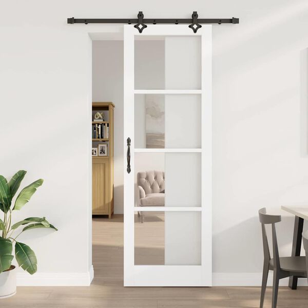 vidaXL Sliding Door White 78 x 232 cm Solid Pine Wood and Glass