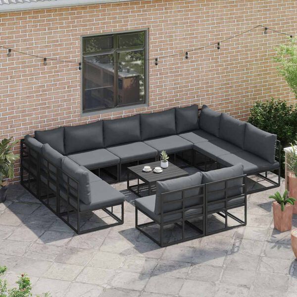 vidaXL Garden Sofa Set with Cushion 11 pcs Black Aluminium