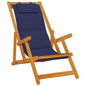 vidaXL Folding Beach Chair with Armrests Blue Acacia Wood & Textilene