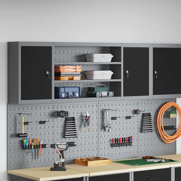 vidaXL Tool Cabinet with Shelf Black and Grey 150 x 20 x 55 cm