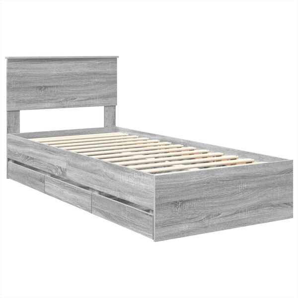 vidaXL Bed Frame with Drawer Grey Sonoma 75 x 190 cm Engineer Wood