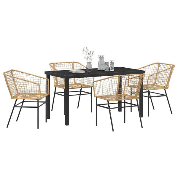 vidaXL Garden Dining Set 5 pcs Brown Poly Rattan