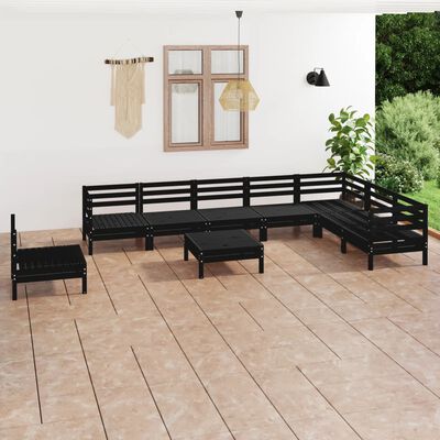 vidaXL 9 Piece Garden Lounge Set Solid Wood Pine Black