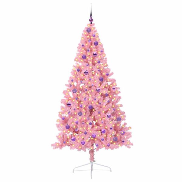 vidaXL Artificial Pre-lit Christmas Tree with 300 LEDs Pink 210 cm PVC