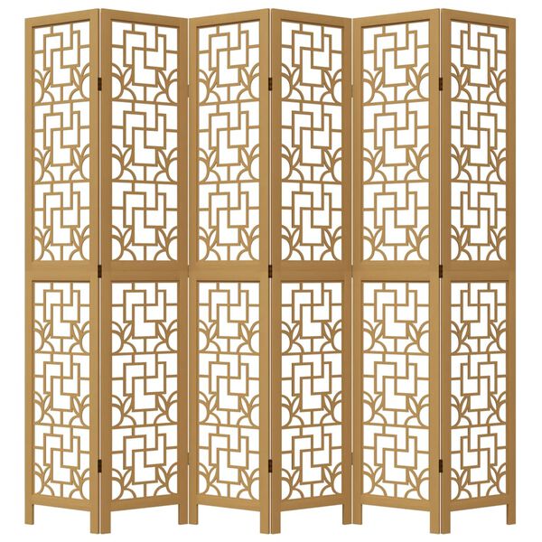 vidaXL Room Divider 6 Panels Brown Solid Wood Paulownia