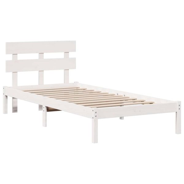 vidaXL Bed Frame with Headboard White 75 x 190 cm Solid Pine wood