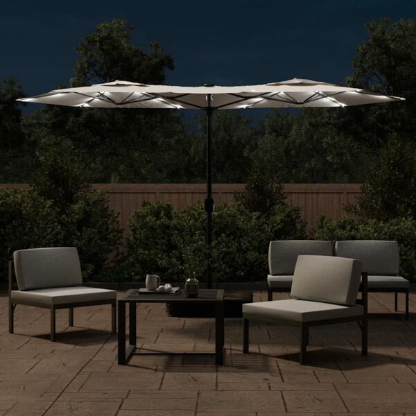 vidaXL Double-Head Garden Parasol with LEDs Sand White 316x145 cm