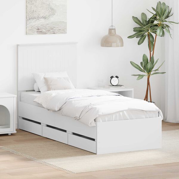 vidaXL Bed Frame with Drawer White 75 x 190 cm Engineer Wood