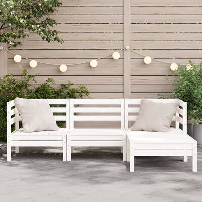 vidaXL Garden Sofa 3-Seater with Footstool White Solid Wood Pine