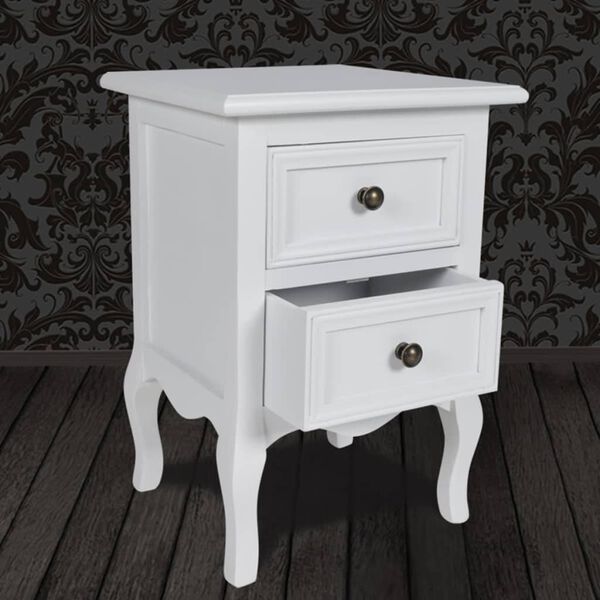 vidaXL Nightstand with 2 Drawers MDF White