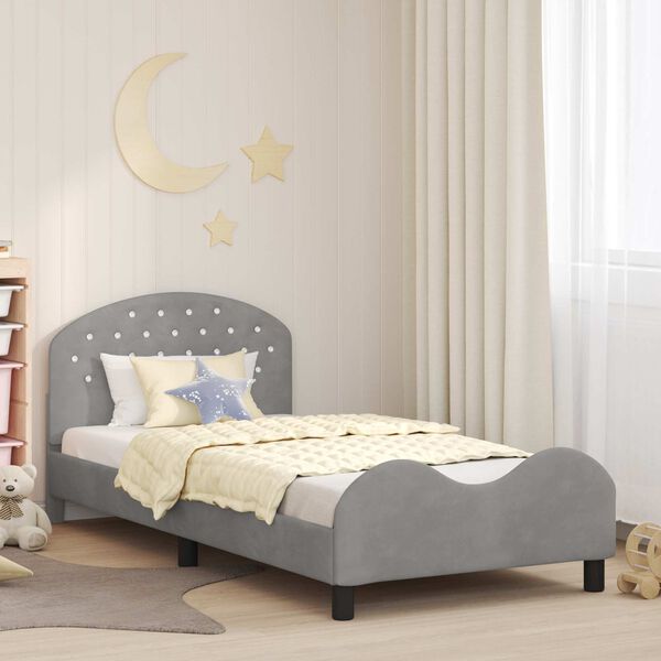 vidaXL Children's Bed Frame with Headboard Light Grey 90 x 200 cm