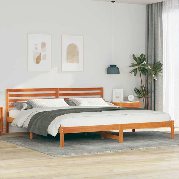 vidaXL Bed Frame with Headboard Wax Brown 200 x 220 cm Solid Pine Wood