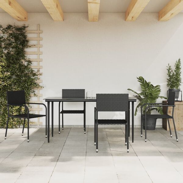 vidaXL 5 Piece Garden Dining Set Black Poly Rattan and Steel
