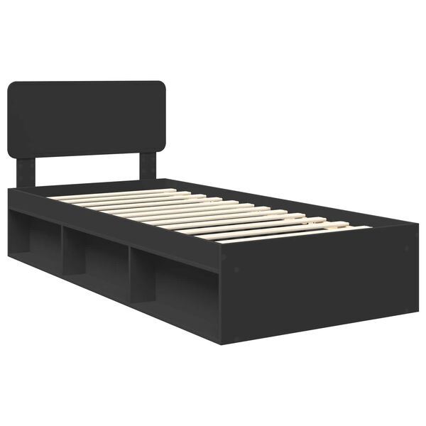 vidaXL Bed Frame with Headboard Black 90 x 190 cm Solid Pine Wood