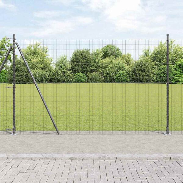 vidaXL Fence with Post Grey 1.5 x 10 m Steel and PVC