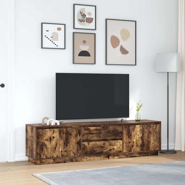vidaXL TV Cabinet with LED Lights Smoked Oak 193.5x41x50 cm