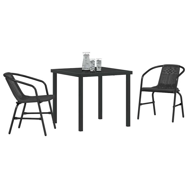 vidaXL Garden Dining Set 3 pcs Black Powder-Coated Steel