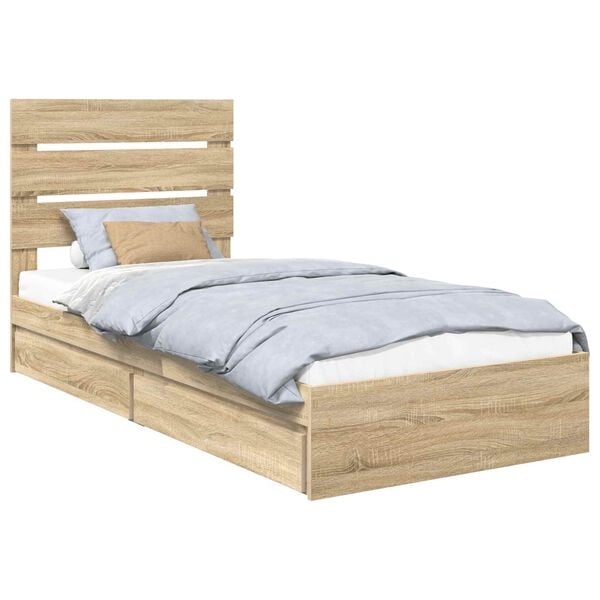 vidaXL Storage Bed with Drawer Sonoma Oak 90 x 190 cm Engineered Wood