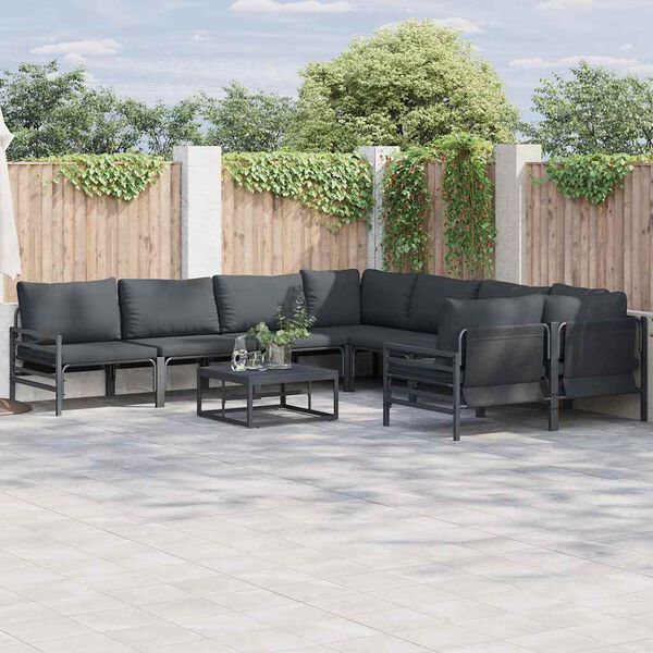 vidaXL Garden Sofa Set with Cushion 9 pcs Anthracite Steel