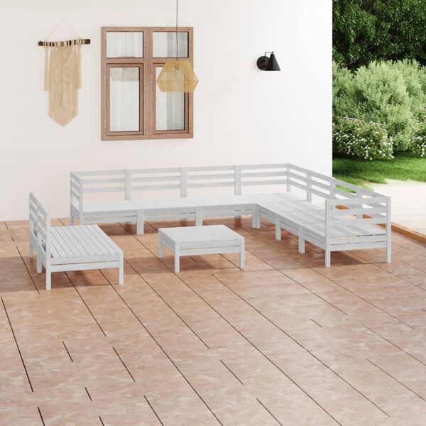 vidaXL 10 Piece Garden Lounge Set Solid Wood Pine White