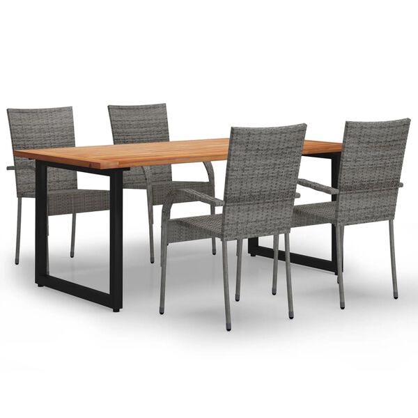 vidaXL 5 Piece Garden Dining Set Poly Rattan Grey