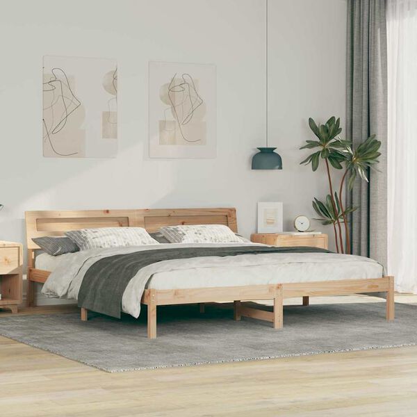 vidaXL Bed Frame with Headboard Brown 180 x 200 cm Solid Pine Wood