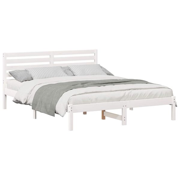 vidaXL Bed Frame with Headboard White 140 x 200 cm Solid Pine Wood