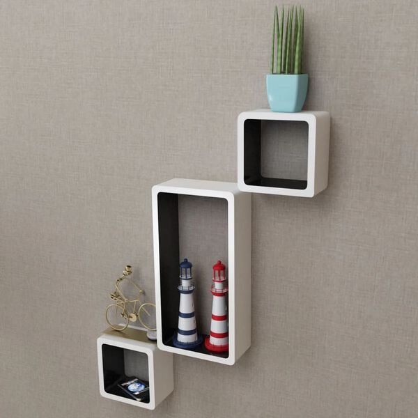 vidaXL Wall Cube Shelves 6 pcs White and Black