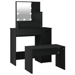 vidaXL Dressing Table Set with LED Black Engineered Wood