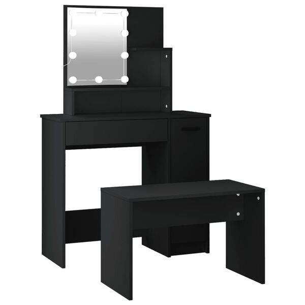 vidaXL Dressing Table Set with LED Black Engineered Wood