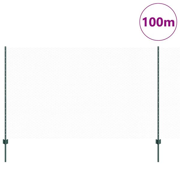 vidaXL Fence with Post Green 1.4 x 100 m Steel and PVC