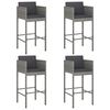 vidaXL Bar Stools 4 pcs with Cushions Grey Poly Rattan