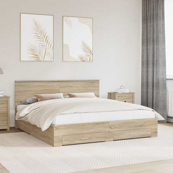 vidaXL Bed Frame with Drawer Sonoma Oak 180 x 200 cm Engineered Wood