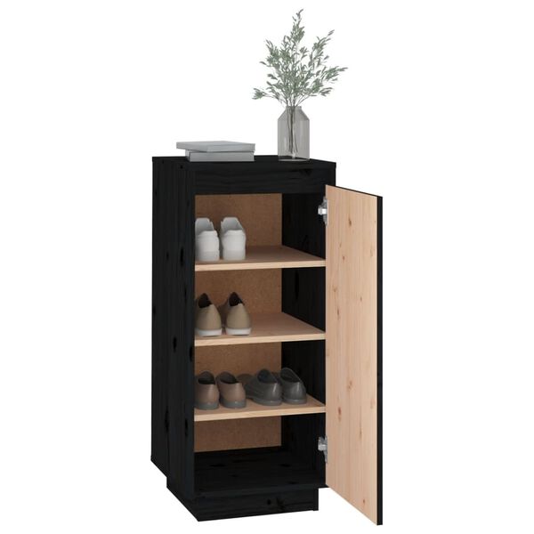 vidaXL Shoe Cabinet Black 35x35x80 cm Solid Wood Pine