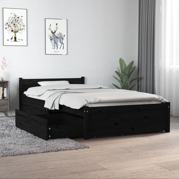 vidaXL Bed Frame without Mattress with Drawers Black Single