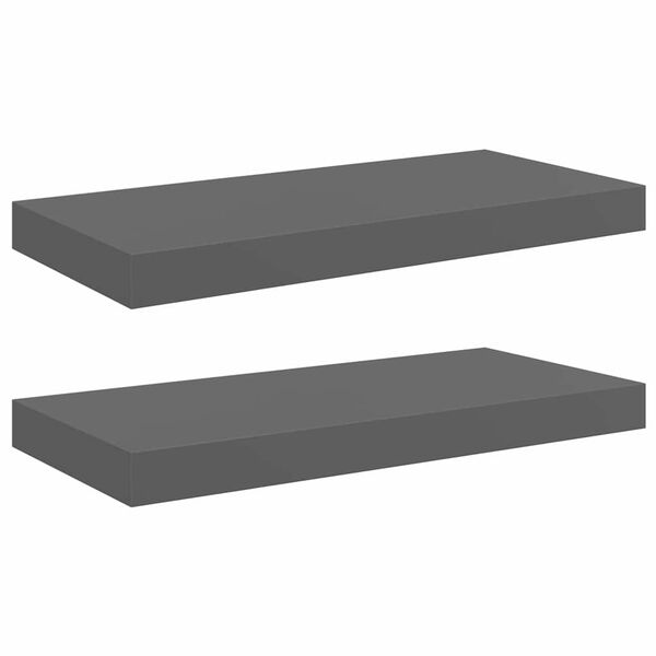 vidaXL Floating Wall Shelves 2 pcs High Gloss Grey 50x23x3.8 cm MDF
