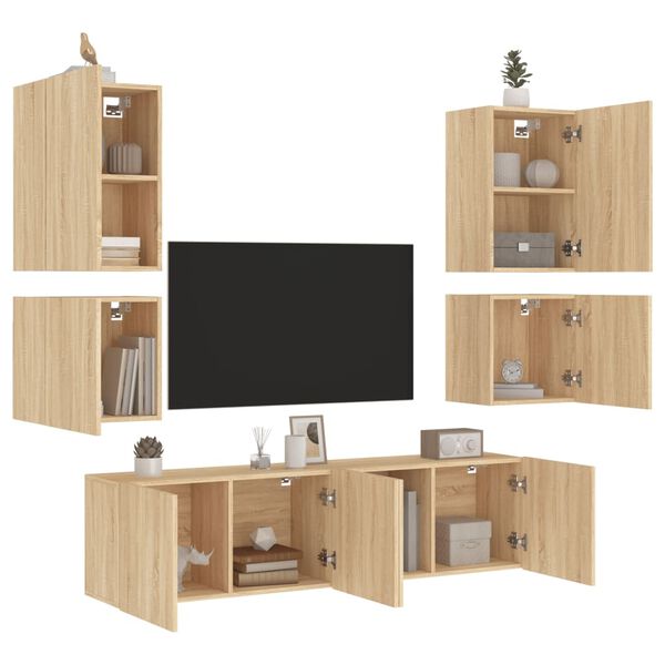 vidaXL 6 Piece TV Wall Units Sonoma Oak Engineered Wood