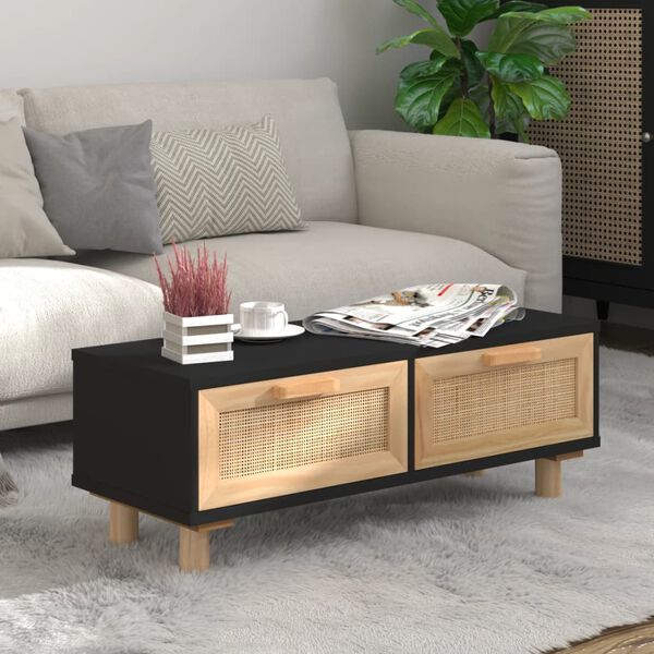vidaXL Coffee Table Black 80x40x30 cm Engineered Wood&Solid Wood Pine
